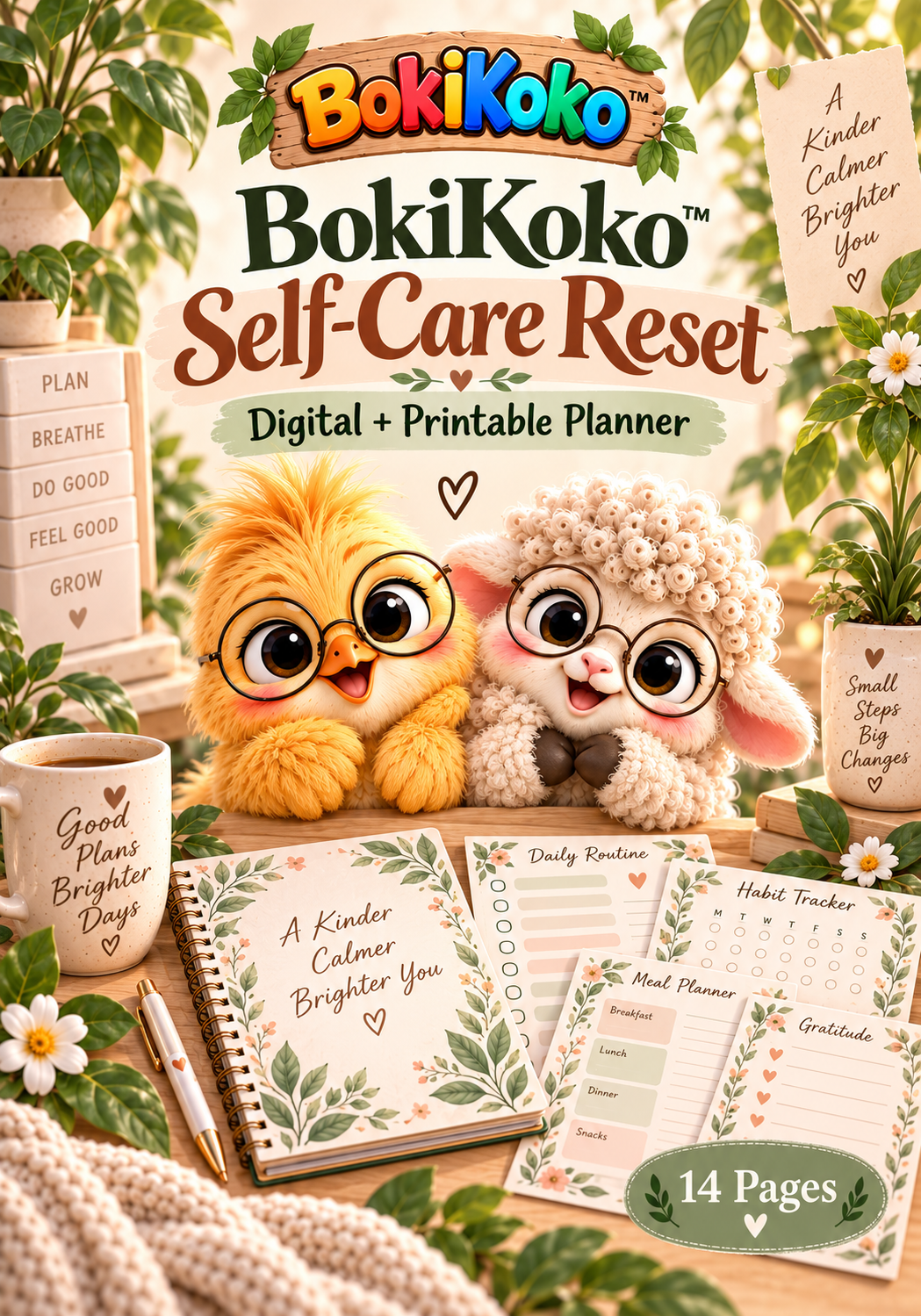 BokiKoko™ Self-Care Reset — Digital & Printable Planner